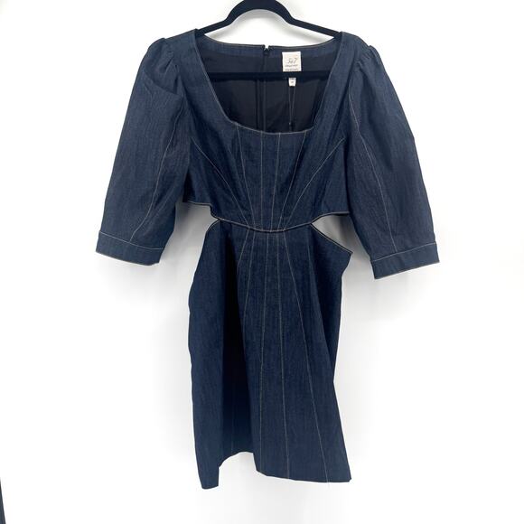 Cinq A Sept Indigo Lani Denim Mini Dress Sz 14 NWT Cut Out Waist - Picture 2 of 10